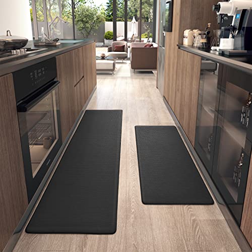 Color G Küchenläufer 2 Stück, küchenteppich waschbar rutschfest, Teppich küche mit Ölfest und Wasserdicht, Gummirücken Küchenmatte für Esszimmer, Küche, läufer Flur(43x75CM + 43x150CM, Schwarz)