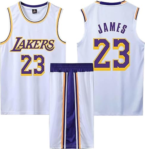 2-Teiliges Kinder/Erwachsene Basketball Trikot Shirt und Shorts, Kinder/Erwachsener Basketball Trikot Set, Basketball-Spieltrikots für Herren/Jungen weiß L