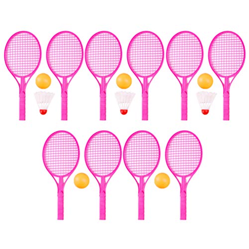 TOYANDONA Kinder Tennis Set Badminton Tennis Schläger Mini Badminton Netz Federball Tennisbälle Sets für Strand Rasen 5 Set 20St.(Zufällige Farbe)