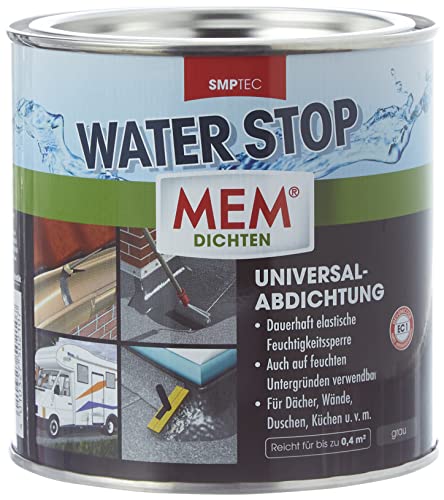 MEM Water Stop, Universalabdichtung und Feuchtigkeitssperre, Optimal geeignet für die Innen- und Außenanwendung, Lösemittel-, silikon- und bitumenfrei, Dichtet sofort, Grau, 1 kg
