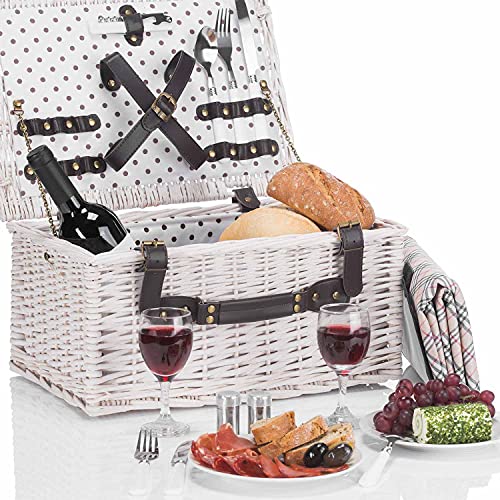 GOODS+GADGETS Weidenkorb Picknickkorb aus Weide mit Picknick Geschirr, Besteck, Gläsern, Korkenzieher (Picknickkorb - 2 Personen)