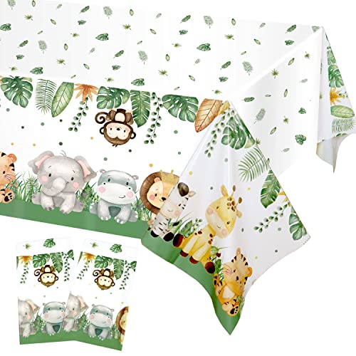 Heboland 2 Stück Safari Dschungel Tischdecke Geburtstag, 137 x 274cm Einweg Tischdecke Plastik Wasserdicht für Geburtstag Wild One Babyparty Deko Junge Picknick Zubehör, Grün