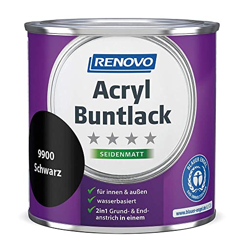Acryl-Buntlack 2-in-1 375 ml RAL 9900 Schwarz seidenmatt Renovo