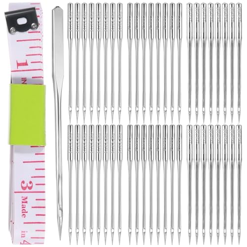 91 Stk Nähen Maschine Nadel,Nähmaschinennadeln,Universal-Nadeln Größ 90/14,100/16,110/18,Reguläre Spitze Overlock Nadeln,Nähmaschinen Nadel Set,für Denim Leder Stoff,Haushaltsnähmaschine Einsetzbar