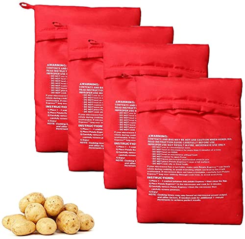 Kartoffelbeutel, wiederverwendbar, für Kartoffeln, Mikrowelle, zum Backen in nur 4 Minuten, Rot, 4 Stück