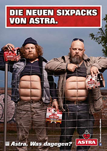 ASTRA Bier Werbung/Reklame Plakat DIN A1 59,4 x 84,1cm Die neuen Sixpacks, kultiges Poster aus St. Pauli
