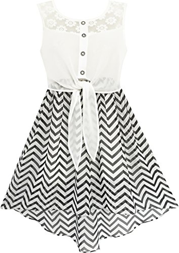 Mädchen Kleid Schnüren Bis Chiffon Gestreift Schwarz Weiß Gebundene Taille Gr. 146, Size: 12