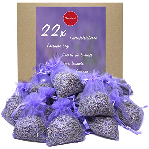 Quertee 22 Lavendelsäckchen mit duftenden Lavendel als Duftsäckchen - Mottenschutz gegen Motten im Kleiderschrank - Lavendelsäckchen zum Schlafen und Entspannen (132 g Lavendel)