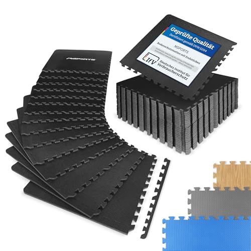 MSPORTS Puzzlematte Set Premium - 8 Schutzmatten - 3,175m² | Bodenmatte in Schwarz 60x60 cm inkl. Endstücke - Stärke: 1,2 cm | Fitness Bodenschutzmatte