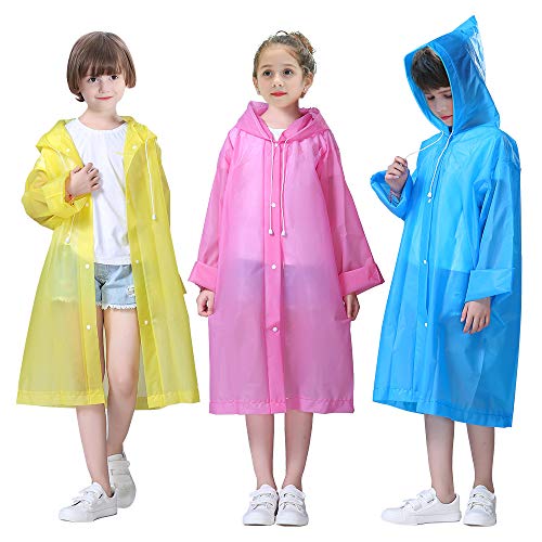 LAMA 3 Stück Kinder Regenponcho Wiederverwendbar Regenmantel Regenbekleidung Regencape Regenjacke Raincoat für Fahrrad Wandern Camping Reisen Konzert Stadion Festival