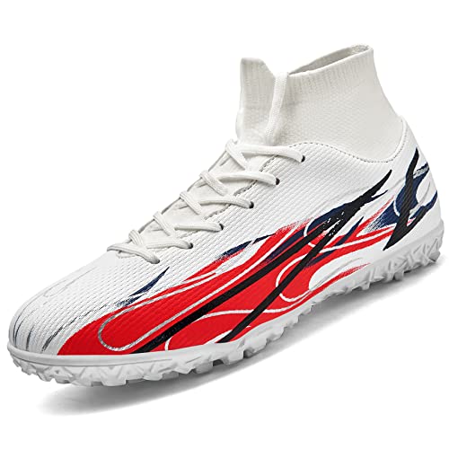 Unitysow Fußballschuhe Herren High Top Professionelle Fussballschuhe Outdoor Athletics TF Turf Trainingsschuhe Kinder Erwachsene Halle Sport Football Schuhe,Weiß Gr.39