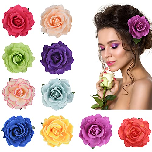 URAQT 10 Stücke Blume Haarspange, Haarclip Blume Mehrfarbig Rosen Haarnadeln Haarschmuck für Mädchen Frauen Party Strand Hochzeit