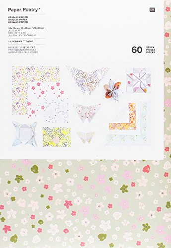 ORIGAMI, BOUQUET SAUVAGE: Origami Papier - 10x10cm, 15/15cm, 20x20cm - 12 Designs. Paper Poetry