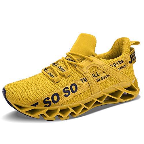 JSLEAP Herren Laufschuhe Turnschuhe Sportschuhe Sneaker Running Tennis Schuhe Atmungsaktiv Leichtgewichts Freizeitschuhe Straßenlaufschuhe 1 Gelb,42 EU/260 CN