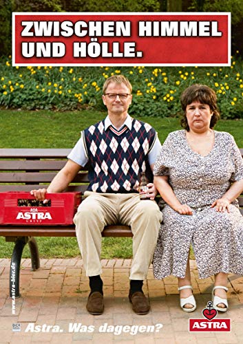 ASTRA Bier Werbung/Reklame Plakat DIN A1 59,4 x 84,1cm Zwischen Himmel und Hölle, kultiges Poster aus St. Pauli