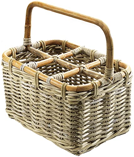 Kobolo Flaschenkorb Flaschenträger für 6 Flaschen aus grauem Rattan Kubu