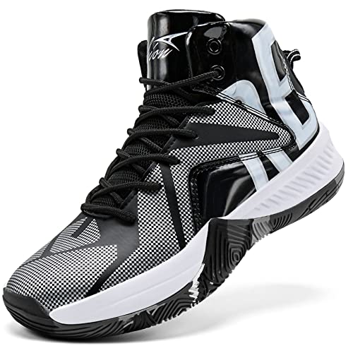 ASHION Herren Basketballschuhe High-Top Sportschuhe Tennis Schuhe Herren Gym Sneaker Hallenschuhe,Schwarz Silber,45 EU