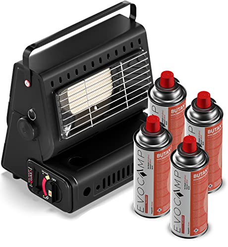 Björn&Schiller tragbare Gasheizung 1,3 KW für Outdoor, Zeltheizung, Mobile Gasheizung, Camping Heizung, Gasheizer, Gas Heizungen, Gasstrahler, Campingheizer, Heizstrahler mit 4 Gaskartuschen MSF-1a