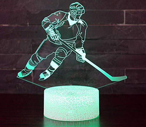 QiLiTd 3D Eishockey Lampe LED Nachtlicht mit Fernbedienung, 16 Farben Wählbar Dimmbare Touch Schalter Nachtlampe Geburtstag Geschenk, Frohe Weihnachten Geschenke Für Mädchen, Kinder