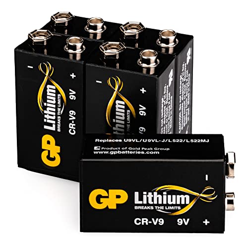 GP Lithium 9V Block Batterien, 9 Volt Lithium Li-MnO2, 10 Jahres Batterie Longlife (5 Stück 9v Block Lithium) ideal z.B. als Rauchmelder Batterie, für Feuermelder, Mikrofone etc