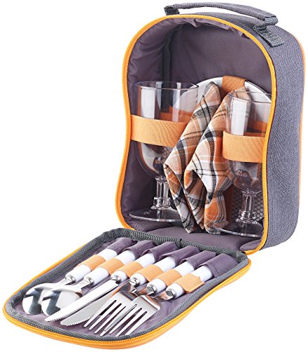 PEARL Picknickset: Picknick-Set für 2 Personen: Gläser, Servietten, Teller, Besteck (Picknickgeschirr)