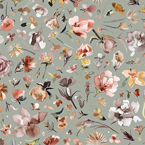VmG-Store Jersey Stoffe Meterware zum Nähen II Baumwolljersey Nähstoff Kinderstoff 150 cm breit (Aqua Blumen Sage JB066, 50 x 150cm)