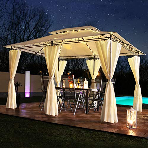 Swing & Harmonie Luxus Pavillon mit LED Beleuchtung - Hochwertiges Gartenzelt - Robustes Partyzelt - Wasserabweisender Gartenpavillon - (mit Moskitonetz, anthrazit)