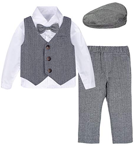 mintgreen Baby Junge Gentleman Kleidung Anzug mit Hut, Dunkelgrau, 18-24 Monate, 90