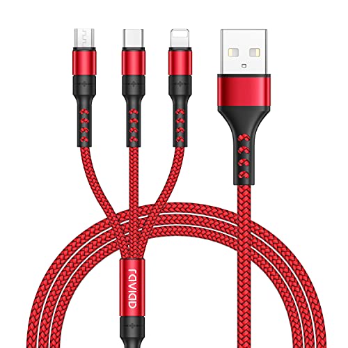 RAVIAD Multi USB Kabel, 3 in 1 Universal ladekabel Nylon Mehrfach Ladekabel Micro USB Typ C für Android Galaxy S10 S9 S8 A5 J5, Huawei P30 P20, Honor, Oneplus, Sony, LG, Kindle, Echo Dot 1.2M