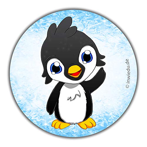 INWIEDU - Runder Magnet-Sticker Pinguin Nani winkt Dir zu - Magnetfolie runder Sticker - Ø 55 x 1 mm - Kühlschrank Magnet Tafel