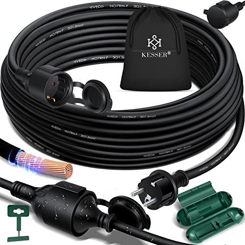KESSER® Verlängerungskabel 20m mit Schutzkappe Outdoor - für Innenbereich Außenbereich - Verlängerung Stromkabel – 230 V IP44 - mit Schuko Stecker - Schutzkontakt Baustellenkabel Schutzkontaktstecker