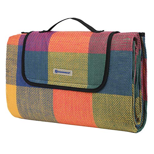 SONGMICS Picknickdecke, 195 x 150 cm, groß, Campingdecke, für Park, Garten, Strand, wasserdicht, maschinenwaschbar, faltbar, rot-grün-orange GCM50K