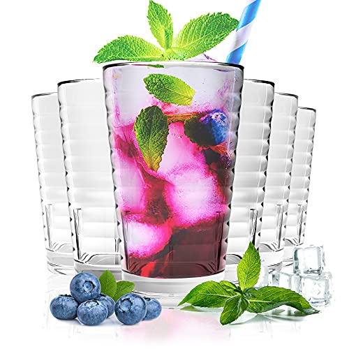 ALIMOTA Stapelbare Camping glas Trinkgläser im 6er Set (385 ml) – Bruchfest, Spülmaschinenfest für Familie, Restaurant und Party