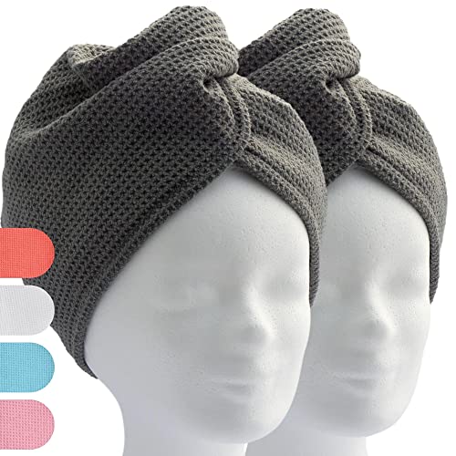 ELEXACARE Haarturban, Turban Handtuch mit Knopf (2 Stück anthrazit), Mikrofaser Handtuch für Kopf und Lange Haare