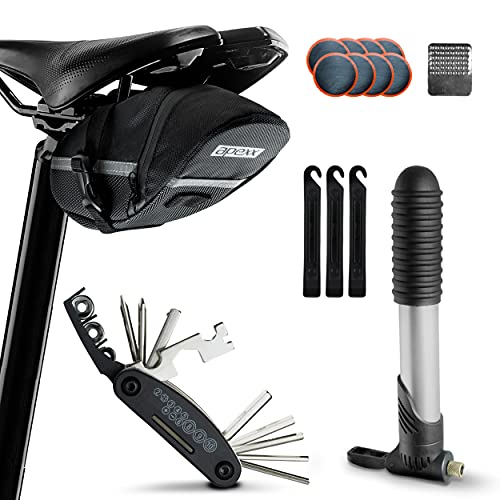 apexx | Profi Fahrrad Multitool Set 16in1 – Faltbares Fahrrad Reparaturset – Fahrrad Werkzeug mit Pumpe, Reifenheber, Reifenlöffel & Tasche