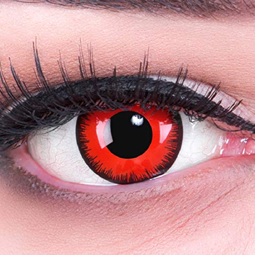 Farbige Funnylens rote Crazy Fun rote Kontaktlinsen Red Lunatic perfekt zu Fasching, Karneval und Halloween, Vampir, Demon Blut rot mit Behälter Topqualität zu Karneval und Halloween