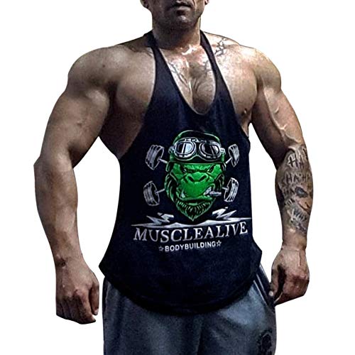 Herren Bodybuilding Tank Tops Hemden Baumwolle Fitness Stringer Sport Shirts Achselshirts schwarz L