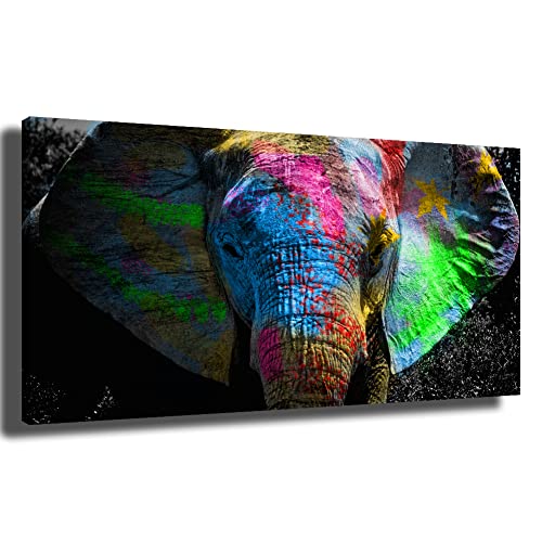 Bunte Elefant Leinwanddrucke Wandbilder Poster und Drucke Tiere Bilder Leinwand Gemälde An Der Wand Bunte Tiere Kunst Bilder Kinderzimmer Wohnkultur (Kein Rahmen-A, 20x40inch)