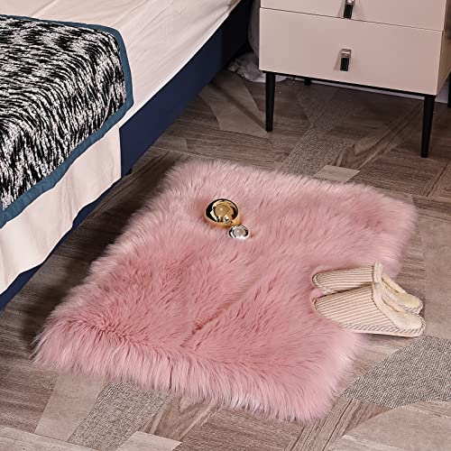 HEQUN Lammfell-Teppich Kunstfell Schaffell Imitat | Wohnzimmer Teppiche Flauschig Lange Haare Fell Optik Gemütliches Schaffell Bettvorleger Sofa Matte (60 x90cm, Rosa)