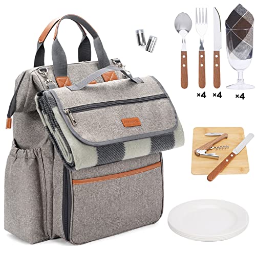HappyPicnic Picknick-Rucksack für 4 Personen Set Pack mit isolierter wasserdichter Tasche für Familien-Camping im Freien - Khaki