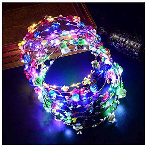 FunPa Led Blumenkranz, 7pcs Garland Stirnband Dekorative Leucht 10 LEDs Böhmen Blume Stirnband Kopfbedeckung Floral Crown Tiara Haarschmuck Festival Blumenkranz Stirnband Party Hochzeit Decor