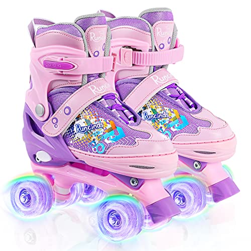 Kinder Rollschuhe für Mädchen, Frauen, 4 Größen verstellbar mit leuchtenden Rädern, Kleinkind Rollschuhe für Anfänger