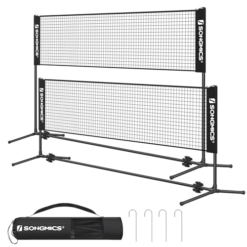 SONGMICS Badminton-Netz, 3 m, Volleyballnetz mit höhenverstellbaren Pfosten, tragbares Netz für Tennis, Junior, Beach-Volleyball, Pickleball, Garten, Park, Outdoor, Schwarz SYQ300HV1