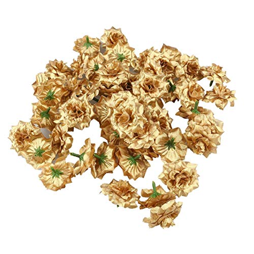 LUOEM – Künstliche Blüten, Seide, Rosenköpfe, goldene Blumen, für Hochzeit, Hüte, Bekleidung, Album, 50 Stück