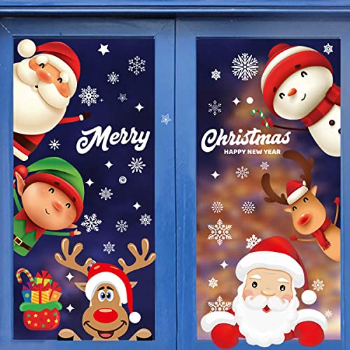 Fensterbilder Weihnachten Selbstklebend,Aivatoba Fensterdeko Weihnachten Kinderzimmer Weihnachtsmann Fensterdeko Winter Schneeflocken PVC Aufklebe Fensterbilder Weihnachten Dekoration Wiederverwendbar