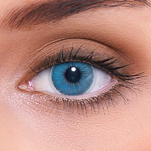 LENZOTICA Sehr stark natürlich deckende blaue Kontaktlinsen farbig NATURAL SAPPHIRE + Behälter von LENZOTICA I 1 Paar (2 Stück) I DIA 14.00 I ohne Stärke I 0.00 Dioptrien