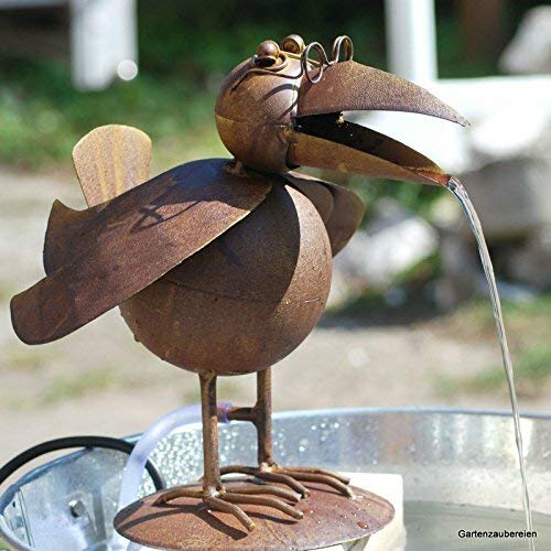 Storm's Gartenzaubereien Wasserspeier Vogel Paul- Rabe mit Solarpumpe für Teich und Miniteich