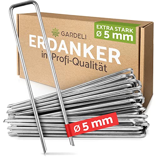 GARDELI® Anti-Rost Erdanker (Ø 5 mm) für extrem harte Böden – Unglaublich stabiler, verzinkter Stahldraht (rostfrei) – Profi Bodenanker – 20 cm lang, 3 cm breit (40 St)