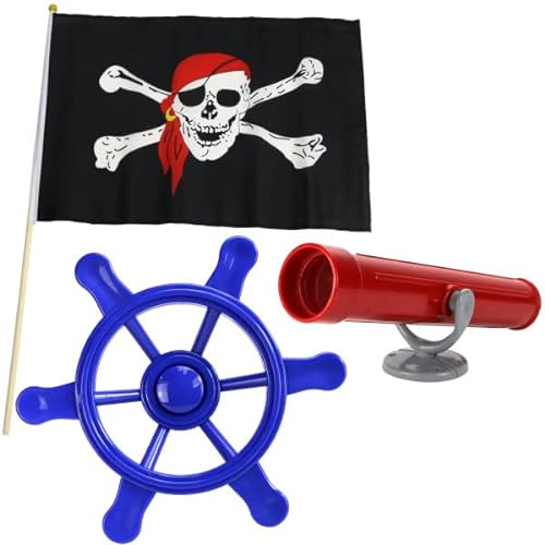 Anschütz Piratenset Zubehör für Spielturm Steuerrad Piratenflagge Fernrohr Baumhaus Set