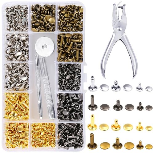 Limeow 180 PCS 6mm 8mm 12mm nieten set hohlnieten ledernieten nietenzange set studs nieten gürtel nieten für DIY Leder Handwerk Kleidung Tasche Schuhe Gürtel,mit 3 Werkzeug,4 Farben,12 Spezifikationen